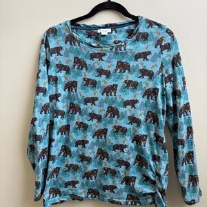 Sundance Novelty Print Bear‎ Print Top Blue Woodland Animal Cottage Bear Small